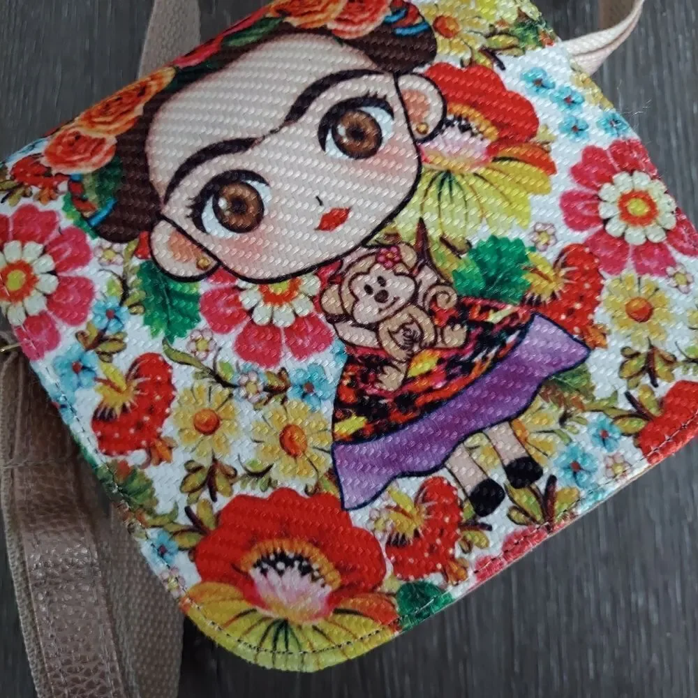Frida Kahlo Handmade in Mexico Rose Gold Crossbody Floral Bag